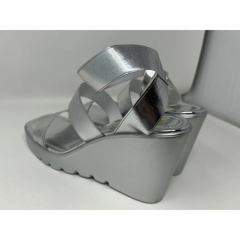 Silver Metallic Wedge Sandals for Women